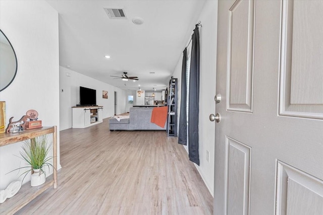 126 Spring Rose Dr, Magnolia, TX 77354 - entrance foyer with ceiling fan, wood finished floors, and recessed lighting