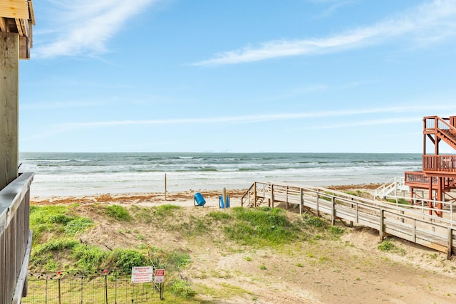 property view of water featuring a view of the beach