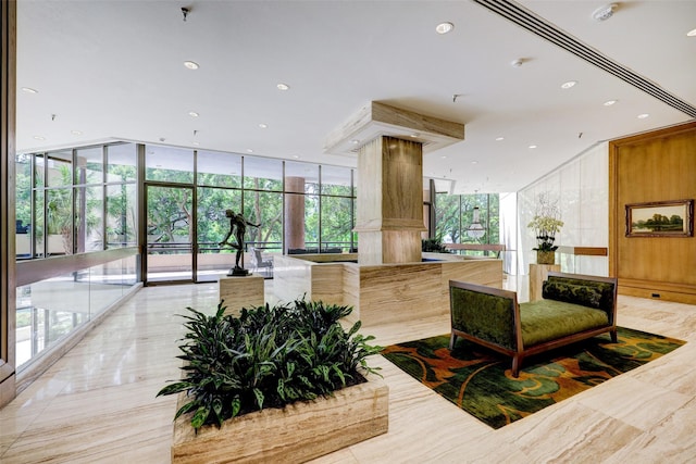 101 Westcott St Unit 1402, Houston, TX 77007 - community lobby with a wall of windows and recessed lighting