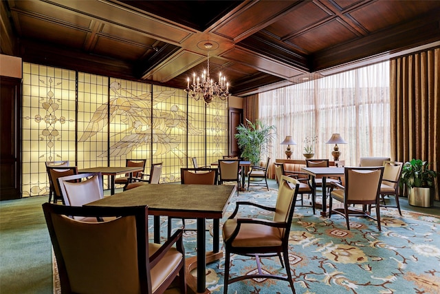 101 Westcott St Unit 1402, Houston, TX 77007 - sunroom featuring a chandelier, coffered ceiling, and beamed ceiling