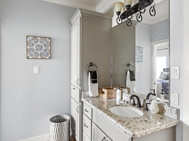 4138 Defender Ln, Galveston, TX 77554 - bathroom with crown molding and vanity