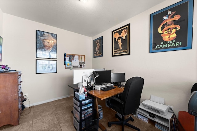 tiled home office with baseboards