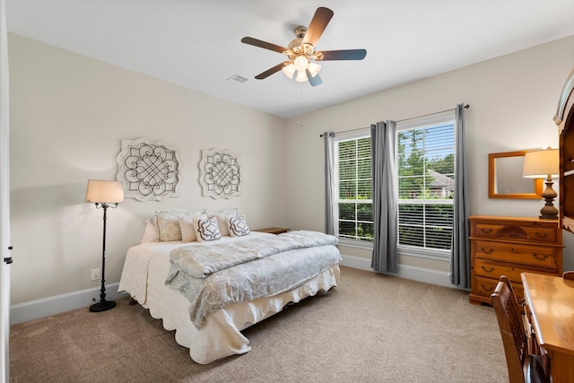 5006 Newport Ct, Spring, TX 77386 - bedroom with carpet floors, baseboards, a ceiling fan, and visible vents