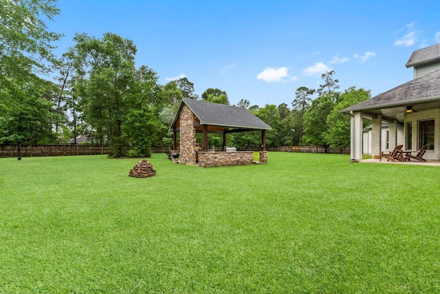 5006 Newport Ct, Spring, TX 77386 - view of yard with a fenced backyard, a gazebo, a patio area, and ceiling fan