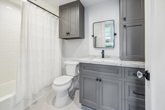 1343 Allston St, Houston, TX 77008 - full bathroom with toilet, tile patterned floors, shower / bath combo, and vanity