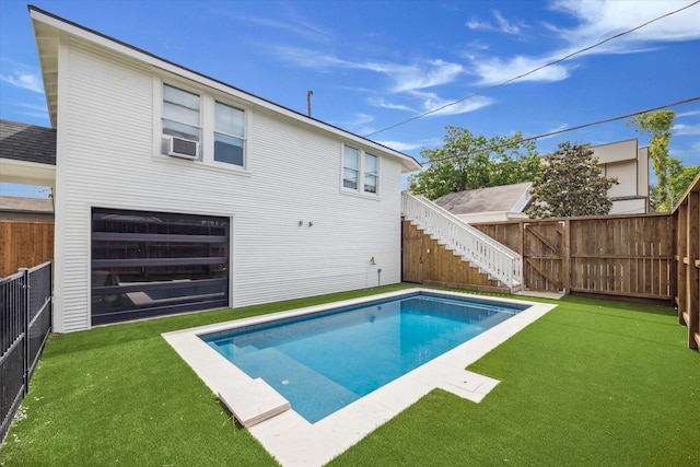 1343 Allston St, Houston, TX 77008 - back of property featuring a lawn, a fenced in pool, stairs, and a fenced backyard