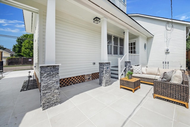1343 Allston St, Houston, TX 77008 - view of patio with covered porch, fence, and an outdoor hangout area