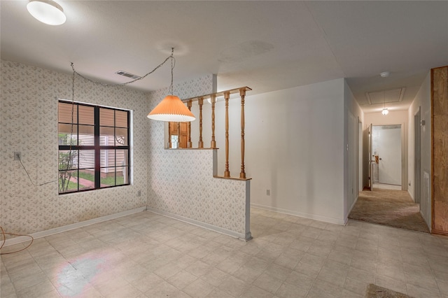 350 Shoreline Dr, Huntsville, TX 77320 - interior space featuring tile patterned floors, visible vents, attic access, and wallpapered walls