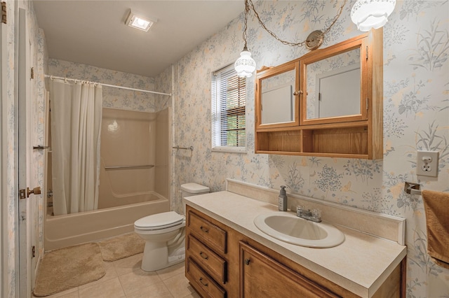 350 Shoreline Dr, Huntsville, TX 77320 - bathroom with toilet, vanity, tile patterned flooring, and wallpapered walls