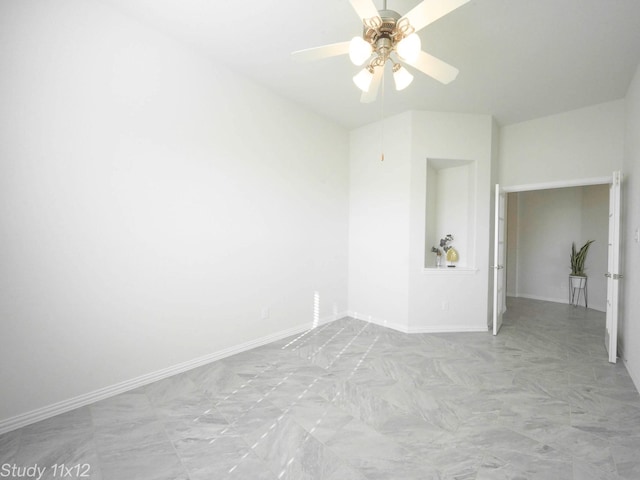 unfurnished bedroom featuring ceiling fan and baseboards
