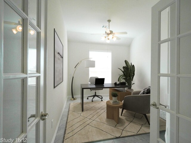 152 Bayou Bend Blvd, Angleton, TX 77515 - office with baseboards, french doors, and a ceiling fan