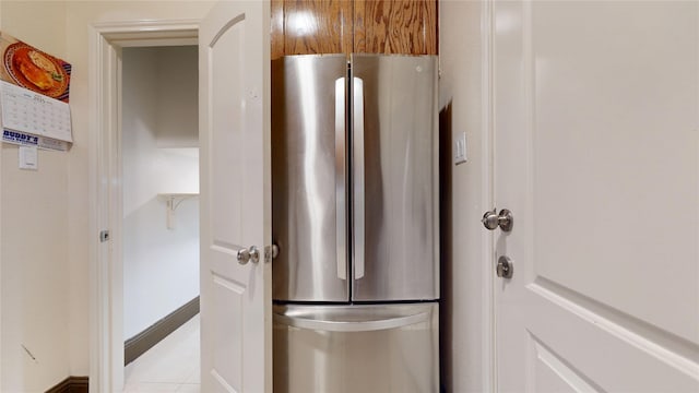 interior details with freestanding refrigerator