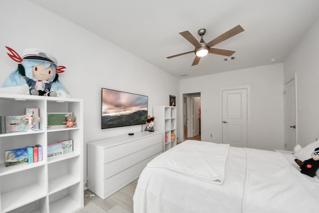 bedroom featuring a ceiling fan and visible vents
