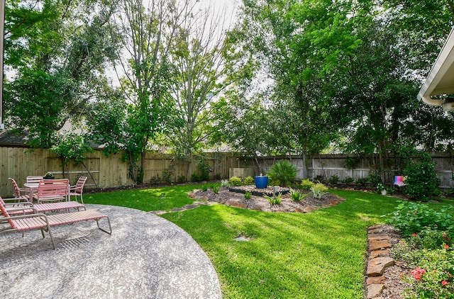 view of yard featuring a patio area and a fenced backyard