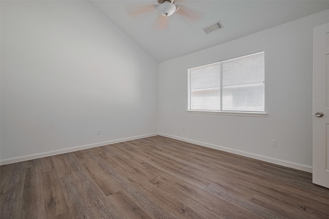 16800 Sugar Pines Dr Unit D28, Houston, TX 77090 - unfurnished room featuring a ceiling fan, visible vents, wood finished floors, and lofted ceiling