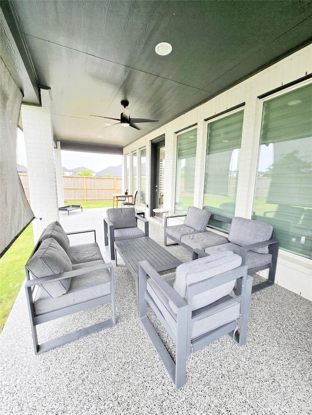 1902 Longcroft Ln, Katy, TX 77493 - view of patio / terrace with an outdoor hangout area, fence, and a ceiling fan