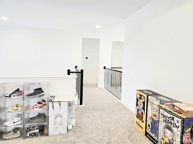1902 Longcroft Ln, Katy, TX 77493 - corridor featuring carpet, baseboards, recessed lighting, and an upstairs landing