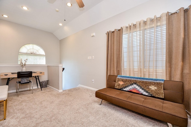 1708 Aden Mist Dr, Houston, TX 77003 - living area with carpet flooring, an upstairs landing, a ceiling fan, baseboards, and recessed lighting