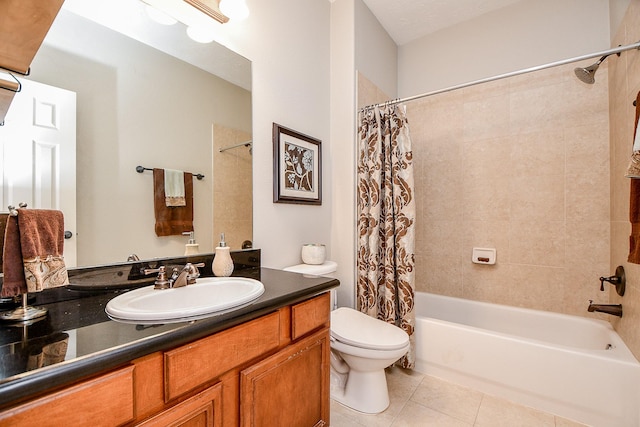 1708 Aden Mist Dr, Houston, TX 77003 - full bath featuring tile patterned flooring, toilet, shower / tub combo with curtain, and vanity