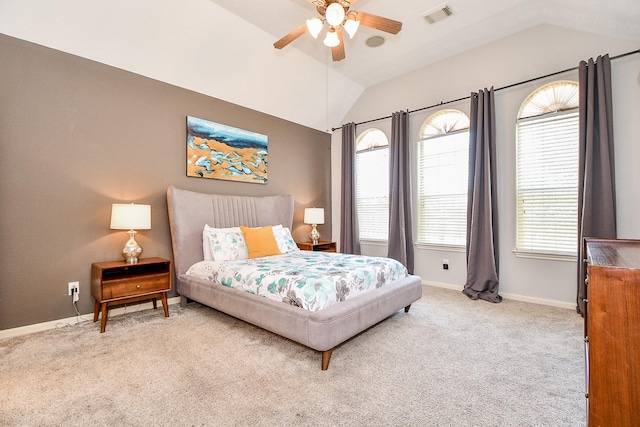 1708 Aden Mist Dr, Houston, TX 77003 - carpeted bedroom with vaulted ceiling, baseboards, and ceiling fan