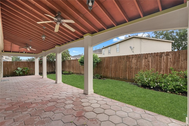 view of patio / terrace featuring a ceiling fan and a fenced backyard