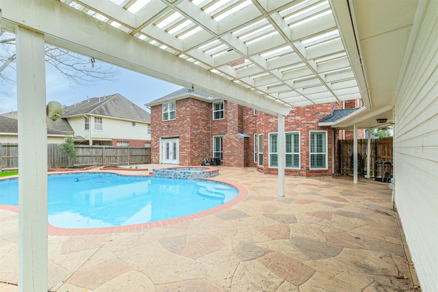3430 Williams Glen Dr, Sugar Land, TX 77479 - view of pool featuring a fenced backyard, a patio, a pool with connected hot tub, and a pergola