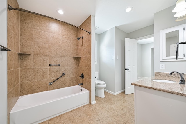 3430 Williams Glen Dr, Sugar Land, TX 77479 - bathroom with toilet, recessed lighting, vanity, washtub / shower combination, and baseboards
