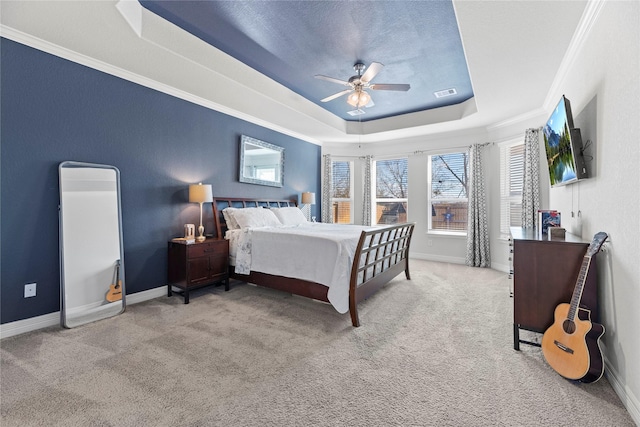 3419 Marlene Meadow Way, Richmond, TX 77406 - bedroom featuring a tray ceiling, carpet floors, baseboards, and ornamental molding
