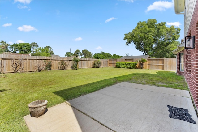 view of yard with a patio area and a fenced backyard