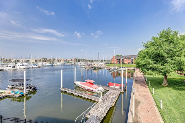 view of dock with a water view