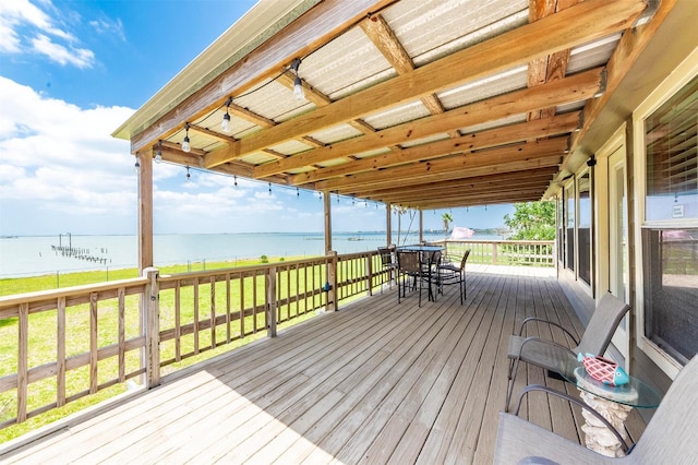 1102 15th St, San Leon, TX 77539 - deck featuring a water view and outdoor dining area