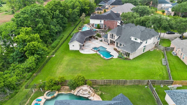 bird's eye view with a residential view