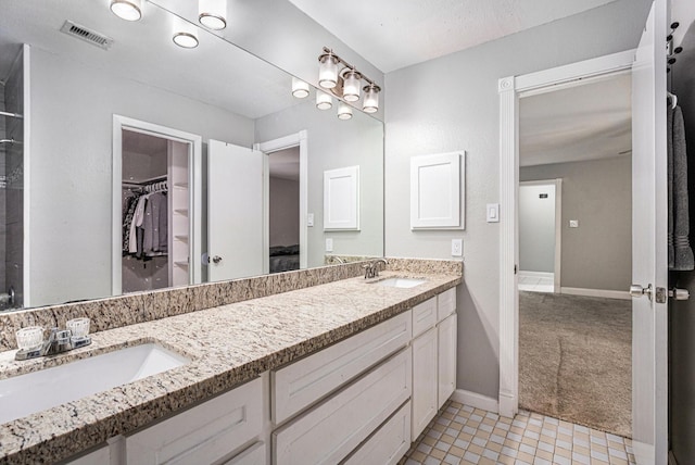 13126 Birch Grove Dr, Houston, TX 77099 - full bathroom featuring a walk in closet, double vanity, a sink, and visible vents