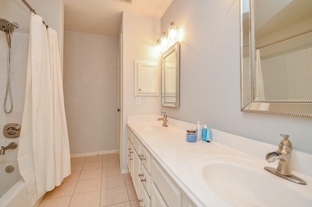 1615 Lakeside Enclave Dr, Houston, TX 77077 - bathroom featuring tile patterned flooring, shower / tub combo, and double vanity