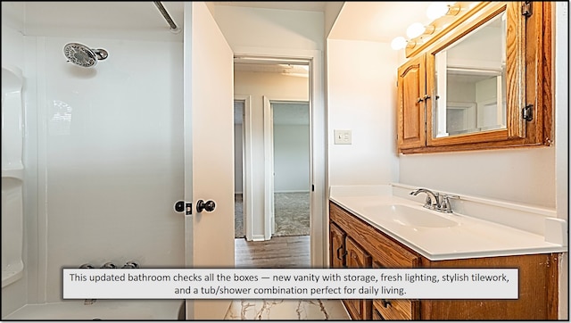 bathroom featuring wood finished floors and vanity