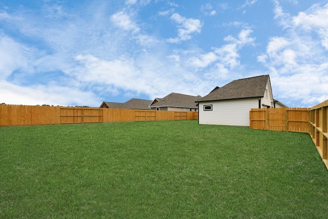 view of yard with a fenced backyard