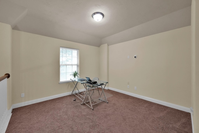 8107 Lockridge Terrace Ln, Cypress, TX 77433 - unfurnished office with lofted ceiling, carpet floors, and baseboards