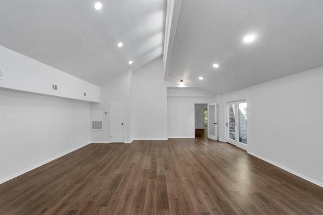 unfurnished living room with recessed lighting, visible vents, dark wood-style flooring, and baseboards
