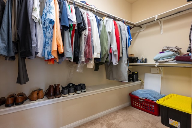 walk in closet with carpet
