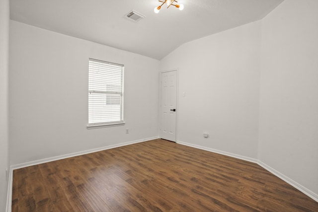 3631 Belmont Shore Ln, Missouri City, TX 77459 - empty room with lofted ceiling, dark wood-style floors, and baseboards