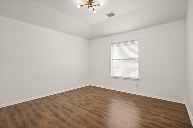 3631 Belmont Shore Ln, Missouri City, TX 77459 - unfurnished room featuring a chandelier, baseboards, dark wood-type flooring, and lofted ceiling