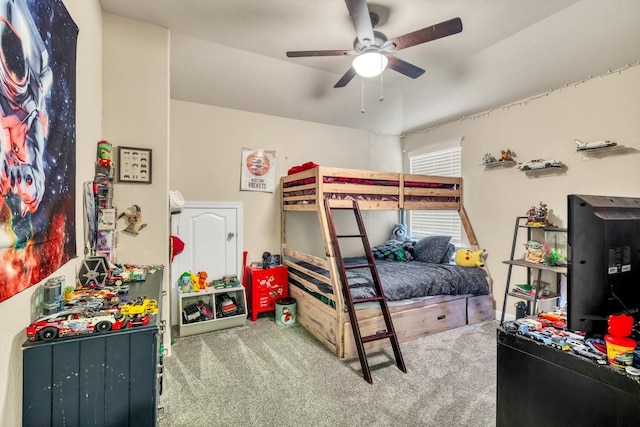bedroom featuring a ceiling fan and carpet floors