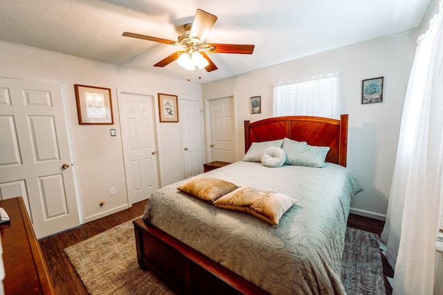 5514 Pardee St, Houston, TX 77026 - bedroom with baseboards, ceiling fan, and wood finished floors
