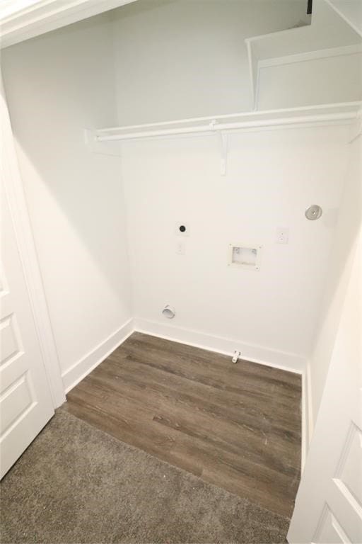 washroom with baseboards, laundry area, dark wood-style floors, and electric dryer hookup