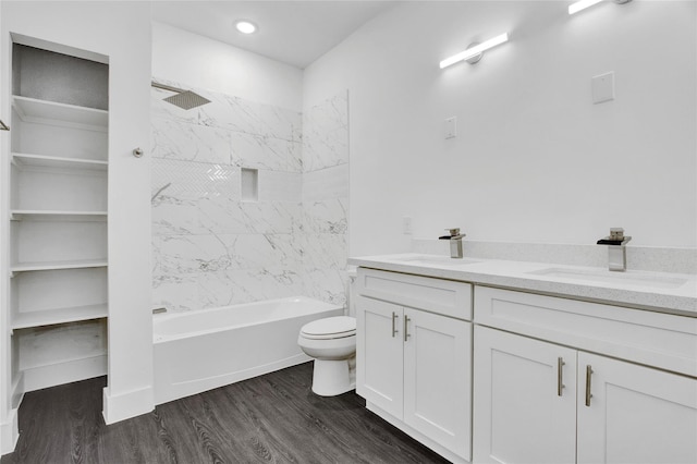 4512 Brinkley St A-B, Unit A-B Houston, TX 77051 - full bathroom featuring wood finished floors, toilet, double vanity, tub / shower combination, and recessed lighting