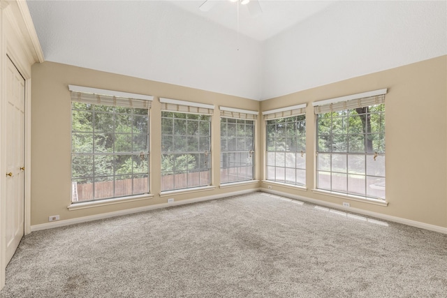 unfurnished sunroom featuring baseboards, carpet floors, and plenty of natural light
