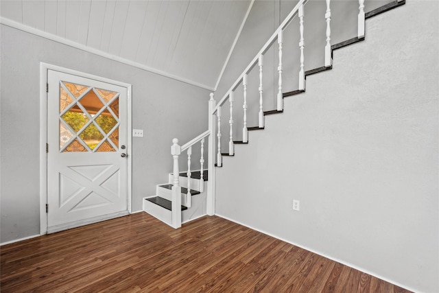 entrance foyer featuring wood finished floors and stairs