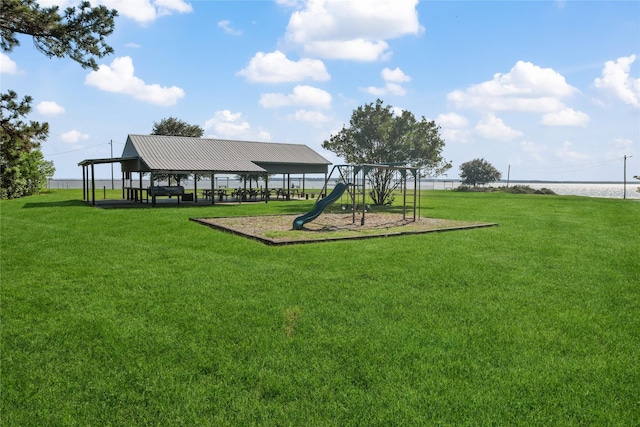 community play area featuring a gazebo and a yard
