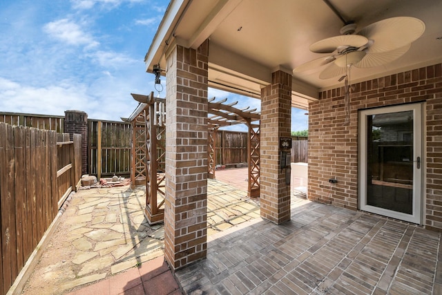 view of patio / terrace featuring a ceiling fan and a fenced backyard