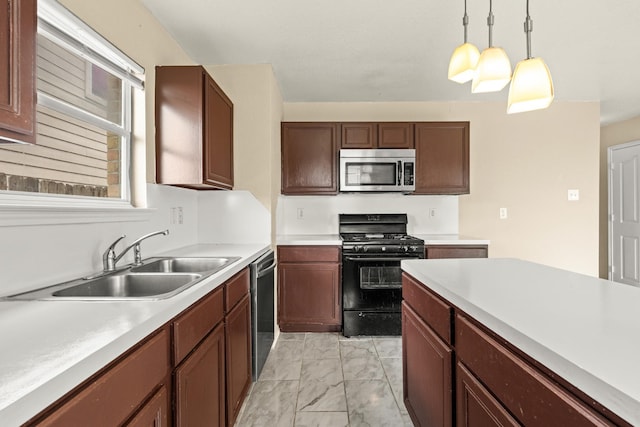 7931 Raven Creek Ln, Cypress, TX 77433 - kitchen with marble finish floor, a sink, appliances with stainless steel finishes, and light countertops